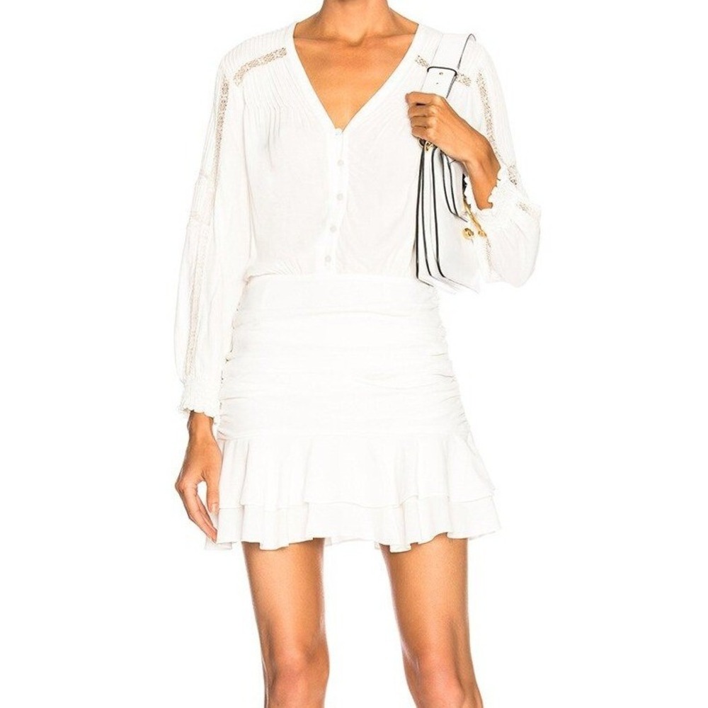 Veronica Beard White Sarasota Mini Dress Long Sleeve Gathered Lace Trim Size 6